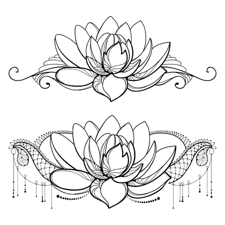 88150850-drawing-with-outline-lotus-flower-decorative-lace-and-swirls-in-black-isolated-on-white-background-f